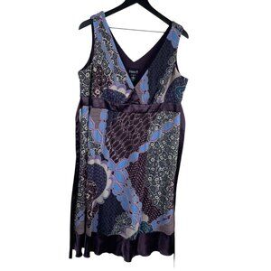 Biyaycda Dress Women's Babydoll Sleeveless Satin Trim Multicolor Sz 16 Boho Y2K